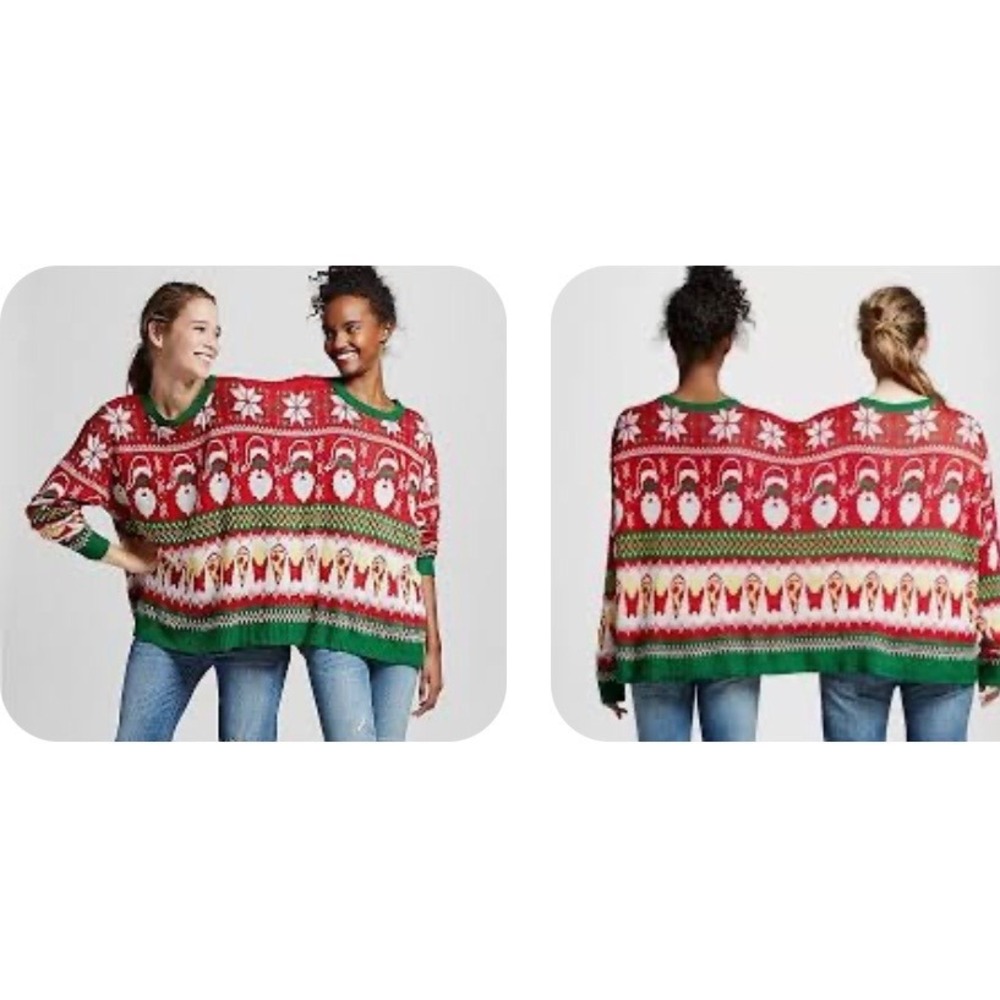 Double Person Ugly Christmas Sweater for Two Santa Novelty Teacher Holiday OSFM